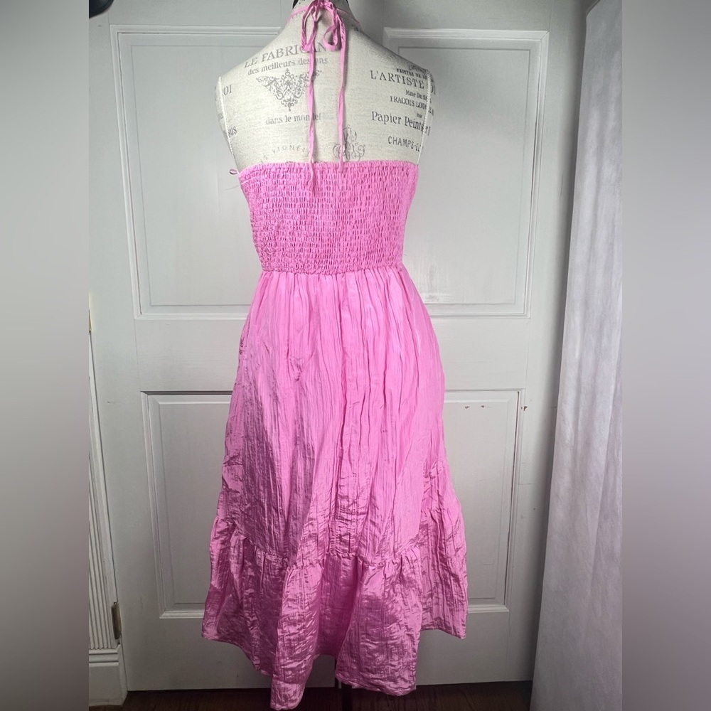 Calista Halter Neck Tie Midi Dress Side Pockets Pristine Condition Pink Sz L - Picture 7 of 9